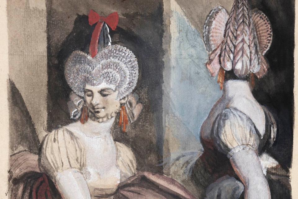 Two Courtesans in a Theatre Box, with fantastic hairstyles, c.1790-92 (Auckland, Auckland Art Gallery Toi o T ā maki, purchased 1965)