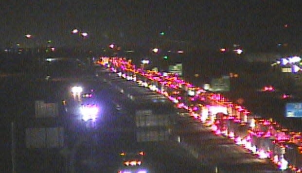 Traffic is backed up Saturday night after a fatal pedestrian collision on Interstate 10 West near Vinton in western El Paso County.