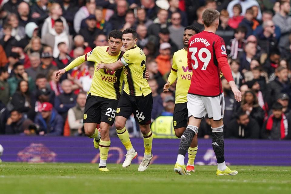 Burnley’s Zeki Amdouni scored a dramatic late equaliser at Old Trafford (PA Wire)