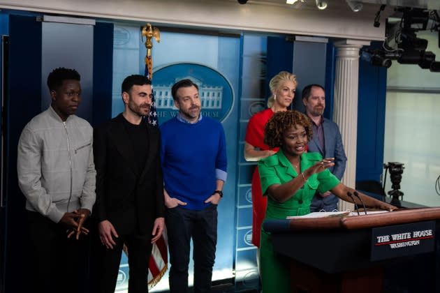 Ted Lasso Cast Join Press Secretary Karine Jean-Pierre for Press Breifing - Credit: Kent Nishimura/Los Angeles Times/Getty Images