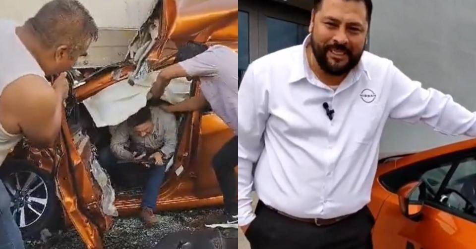 Agencia de Nissan aprovecha ‘milagro’ en el accidente en Tabasco. Foto: Captura de video TikTok vía @nissanobregon