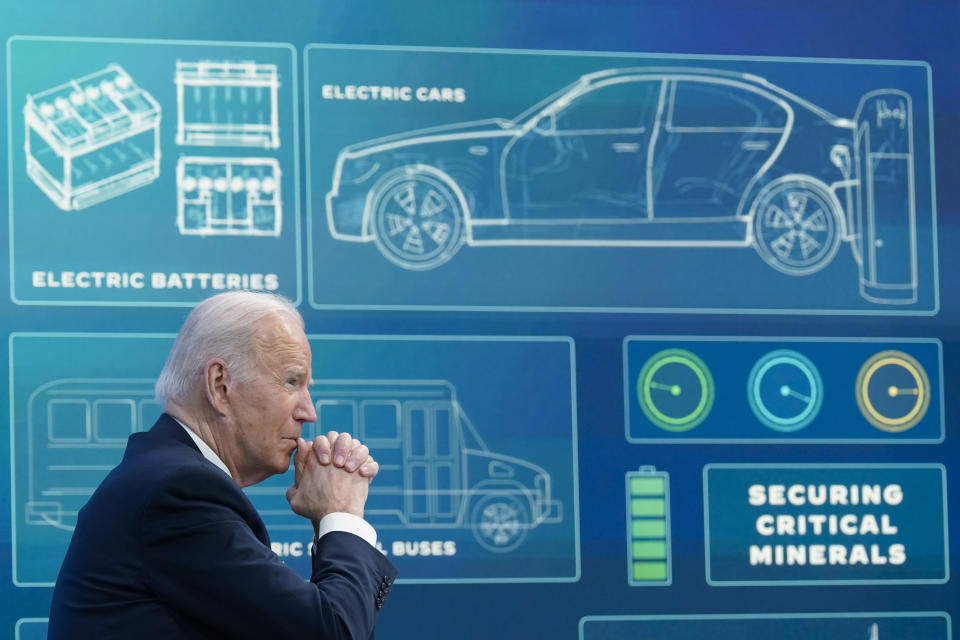 FILE - President Joe Biden listens during an event in the South Court Auditorium in the Eisenhower Executive Office Building on the White House complex, Feb. 22, 2022, in Washington. (AP Photo/Alex Brandon, File)