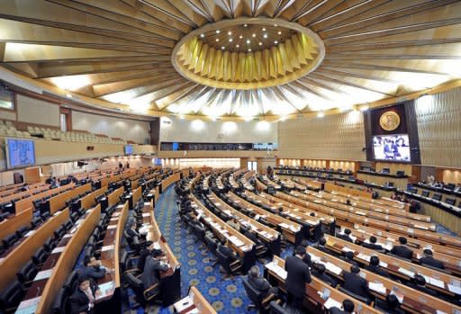 Members of the Thai parliament attend a no-confidence debate against Prime Minister Abhisit Vejjajiva in Bangkok on March 15. Thai Prime Minister Abhisit Vejjajiva survived a no-confidence motion brought by opposition lawmakers seeking to inflict damage ahead of upcoming elections