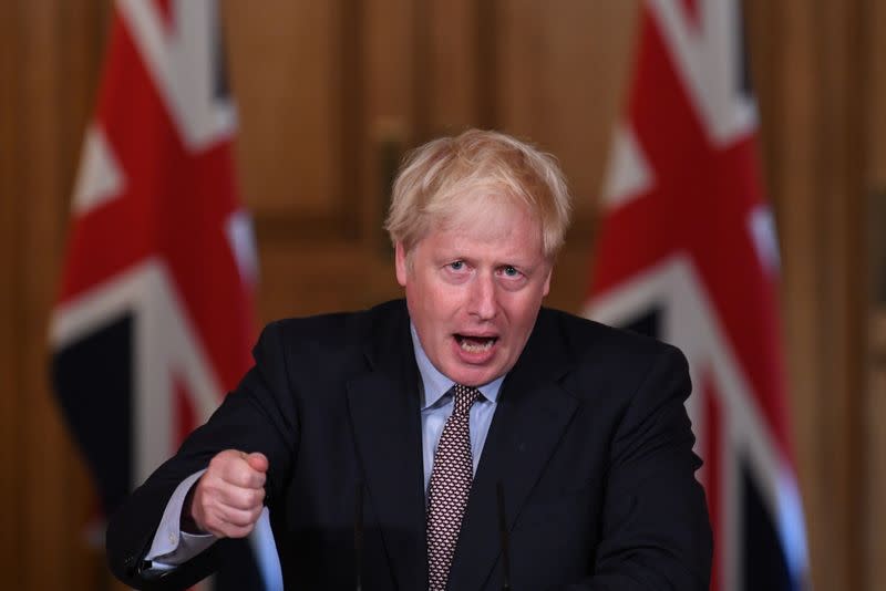 Britain's Prime Minister Boris Johnson holds a virtual news conference, in London