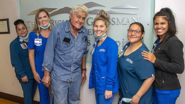 PHOTO: Jay Leno says good-bye to The Grossman Burn Center Care Team in Calif., Nov. 21, 2022. (Grossman Burn Center)