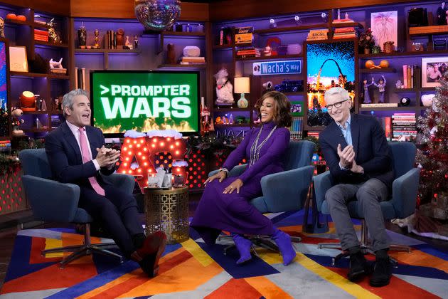 From left: Andy Cohen, Gayle King and Anderson Cooper on the Dec. 12 installment of Bravo's 