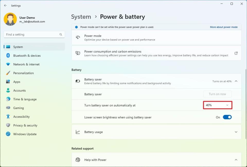 Turn battery saver on automatically