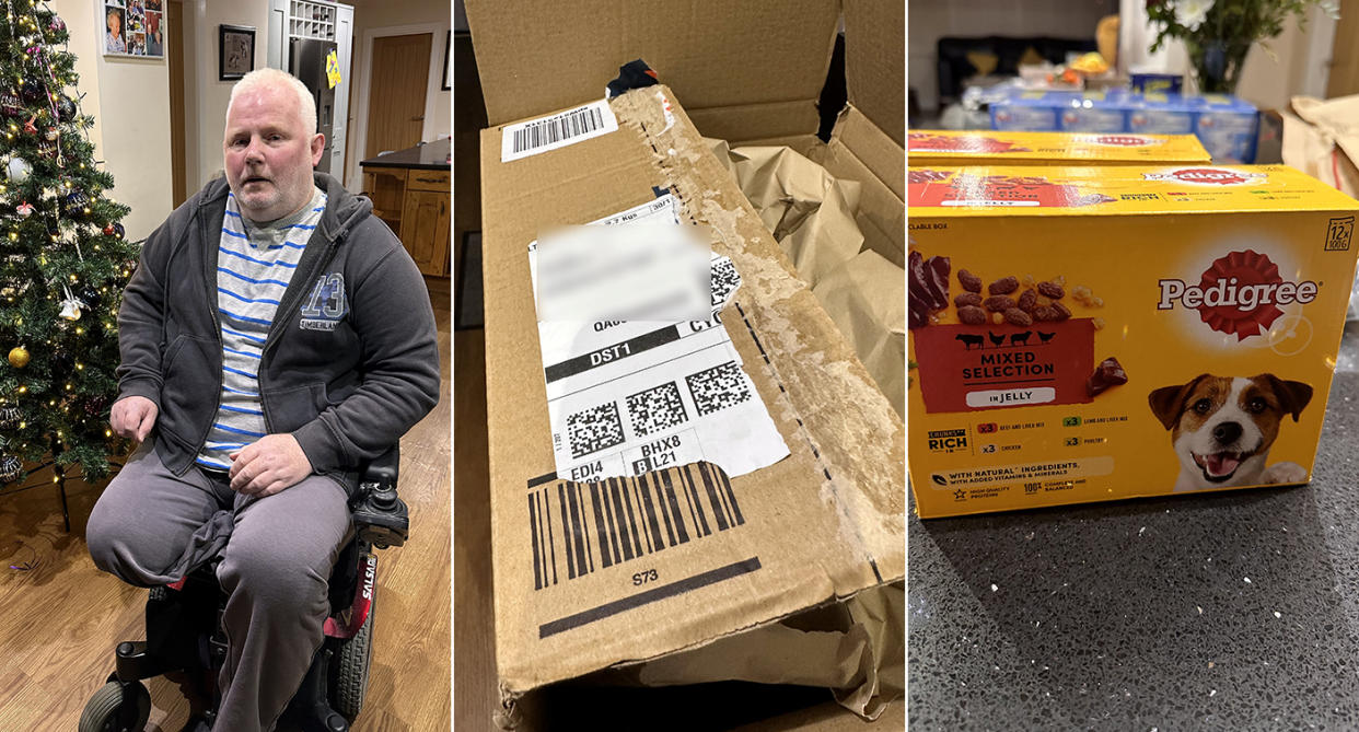 Alan Wood was delivered dog food by Amazon instead of a laptop. (SWNS)