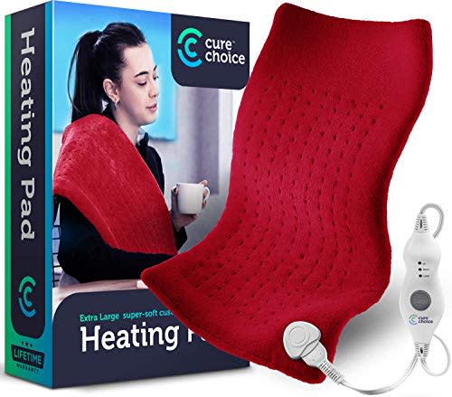 Cure Choice Large Electric Heating Pad for Back Pain Relief + Storage Pouch, Ultra Soft