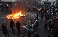 <p>Protesters have set barricades alight on July 7, 2017 in Hamburg, northern Germany, where leaders of the world’s top economies gather for a G20 summit. (Photo: Christof Stache/AFP/Getty Images) </p>