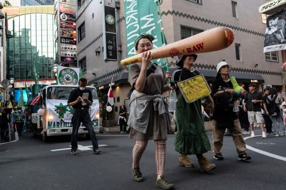 People take part in a cannabis legalization march in Tokyo, May 4, 2023.<span class="copyright">Richard A. Brooks—AFP/Getty Images</span>
