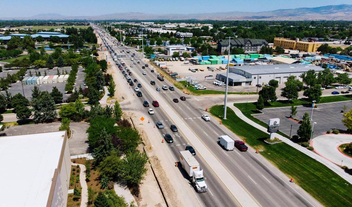 Vehicles drive on Eagle Road north of Lanark Street on July 19, 2022.