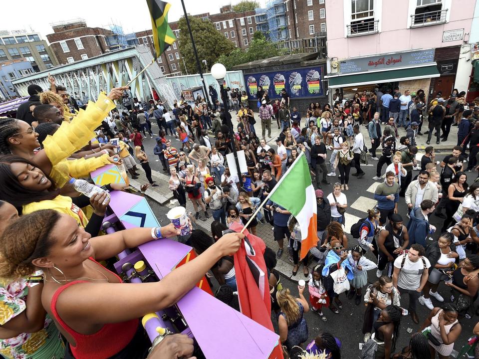 Jourdan Dunn celebrates on the Red Bull Music X Mangrove float at Notting Hill Carnival: Getty/Redbull