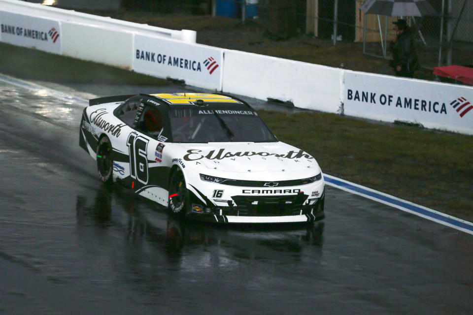 AJ Allmendinger competes during a NASCAR Xfinity Series auto race at Charlotte Motor Speedway in Concord, N.C., Saturday, Oct. 10, 2020. (AP Photo/Nell Redmond)