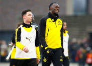 Soccer Football - Usain Bolt participates in a training session with Borussia Dortmund - Strobelallee Training Centre, Dortmund, Germany - March 23, 2018 Usain Bolt during Borussia Dortmund training REUTERS/Thilo Schmuelgen