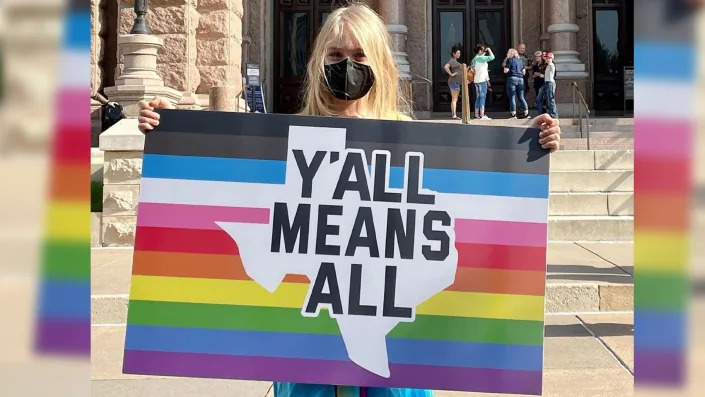 Kai Shappley protesting in front of the Texas capitol in 2021 (photo via Instagram @kai_shappley)