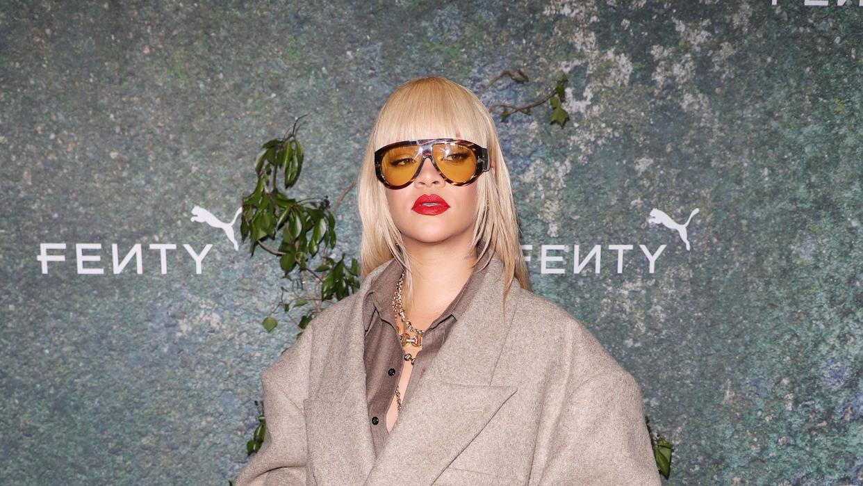 london, england april 17 rihanna attends the fenty x puma creeper phatty earth tone launch party at tobacco dock on april 17, 2024 in london, england photo by neil mockfordwireimage