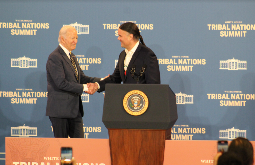 Assistant Secretary - Indian Affairs Bryan Newland introduced President Joe Biden. (Photo/Levi Rickert for Native News Online)