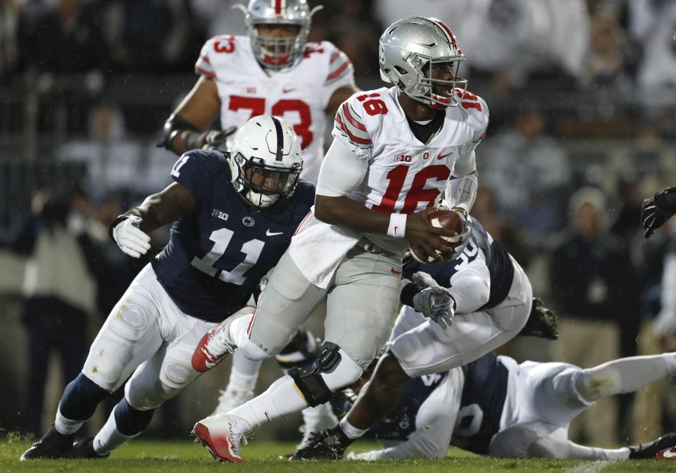 J.T. Barrett threw for 245 yards and on 28-of-43 passing in Ohio State’s loss to Penn State in 2016. (Getty)