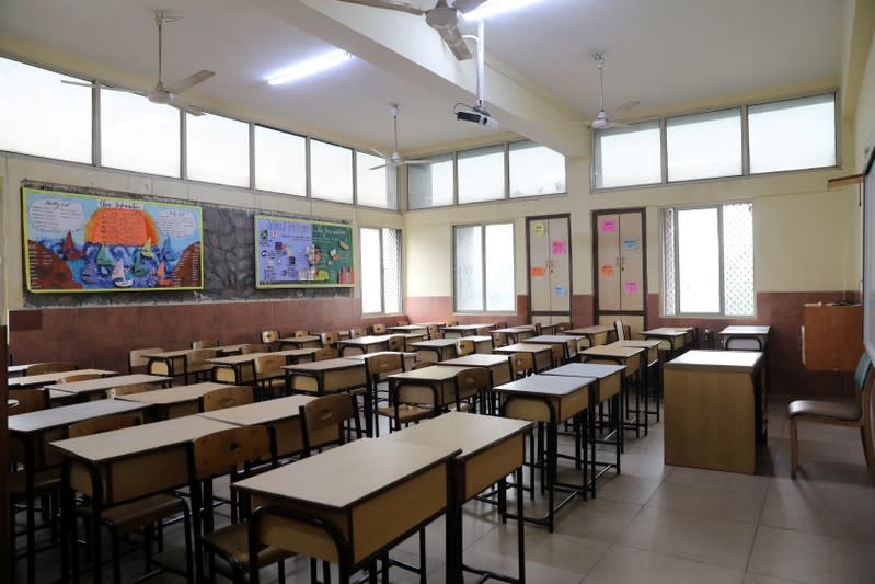 An empty classroom of a school is seen after the school remained closed on account of smog in New Delhi