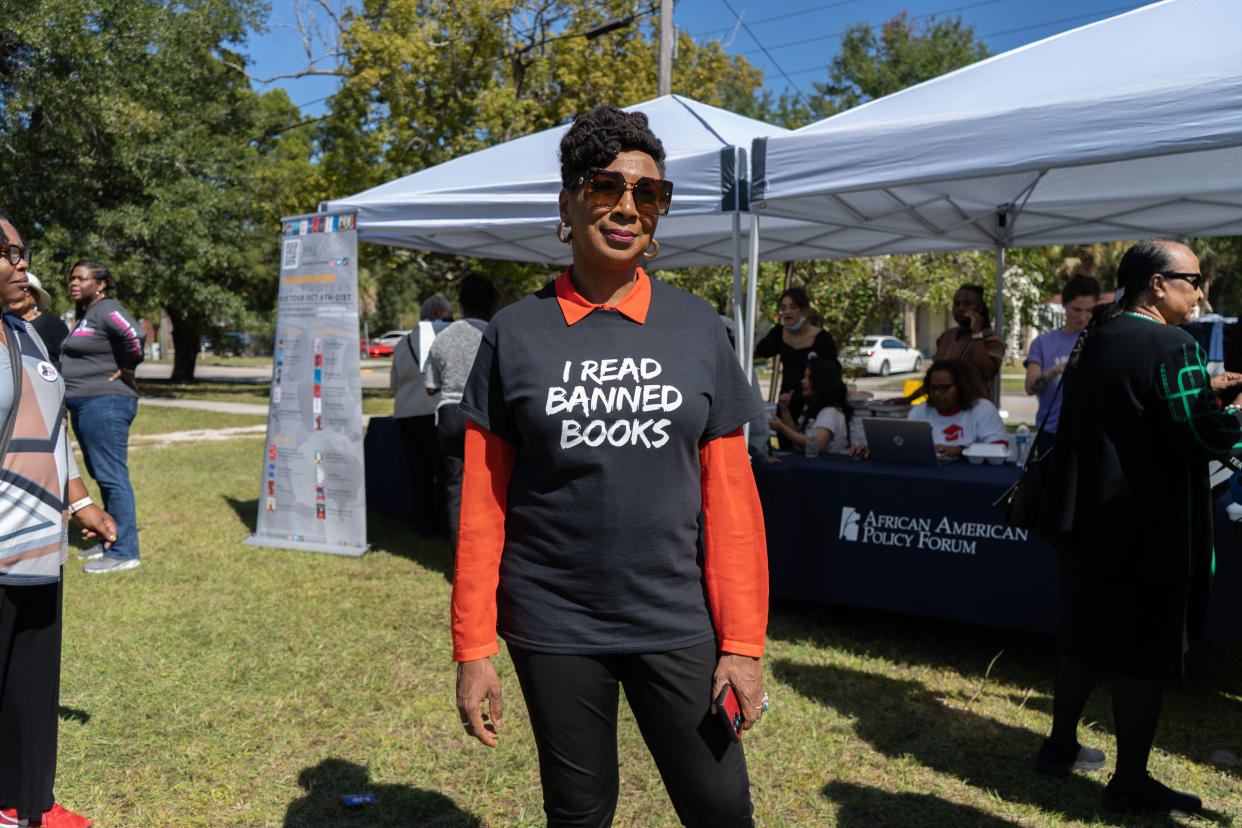 Kimberlé Crenshaw at the “Books Unbanned” tour’s final stop in Jacksonville, Fla., on Oct. 21, 2022.