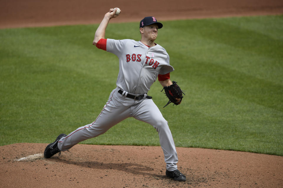 Boston Red Sox starting pitcher Nick Pivetta delivers during the fourth inning of a baseball game against the Baltimore Orioles, Sunday, May 9, 2021, in Baltimore. (AP Photo/Nick Wass)