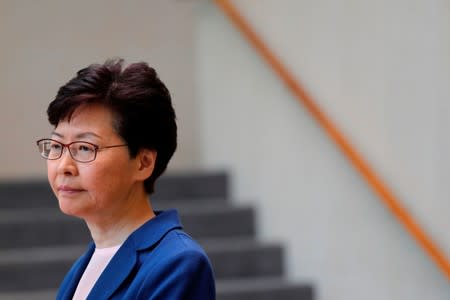 FILE PHOTO: Hong Kong Chief Executive Carrie Lam speaks to media over an extradition bill in Hong Kong