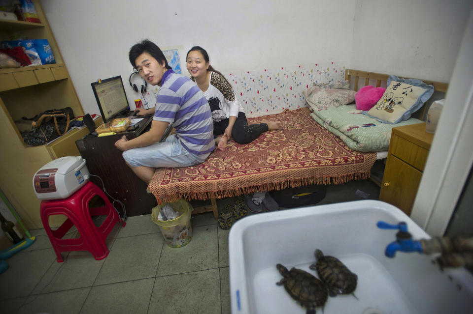 While most capsules hold two residents, this one holds four where a couple shares the room with two terrapins (Rex)