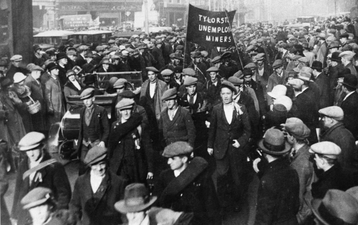 A hunger march by Welsh miners to London from the Rhondda Valley