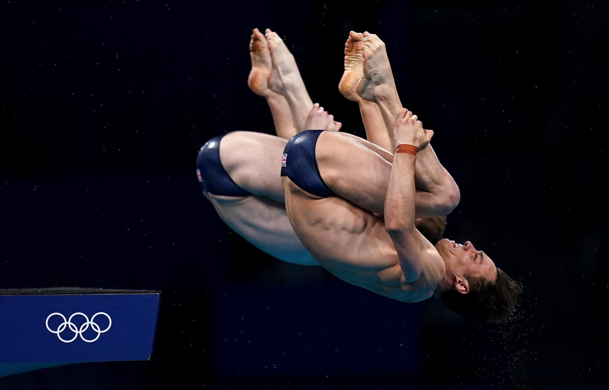 Great Britain's Tom Daley (right) and Matty Lee during the Men's Synchronised 10m Platform Final at the Tokyo Aquatics Centre on the third day of the Tokyo 2020 Olympic Games in Japan. Picture date: Monday July 26, 2021.