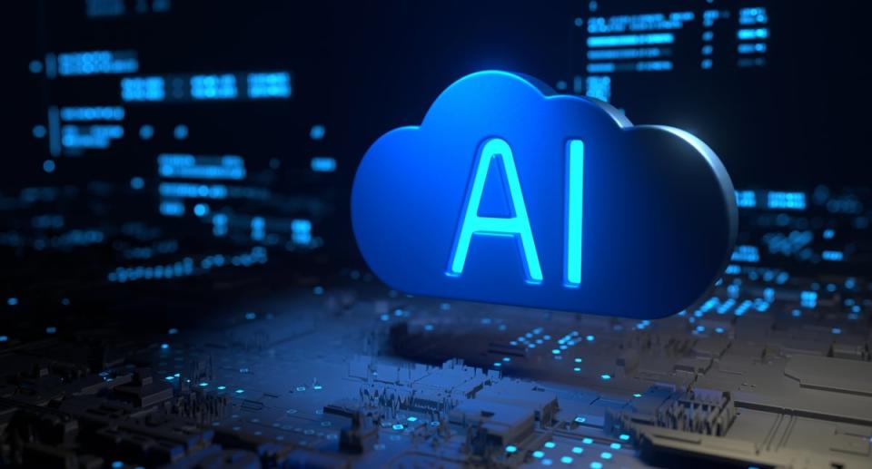 A cloud image with the letters AI depicted on it in a data center.