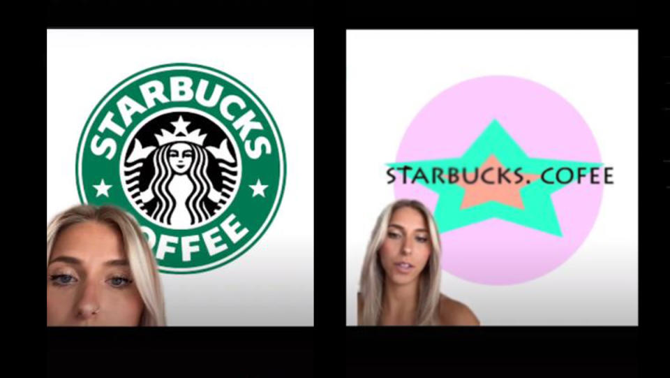 Emily Zugay on TikTok "updates" the Starbucks logo.