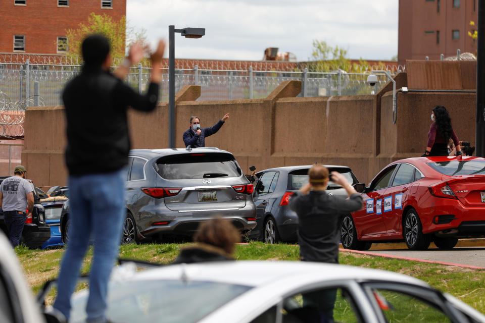 Demonstrators stage a motorized protest outside the Correctional Treatment Facility against sanitary conditions inside prisons, as Mayor Muriel Bowser's state of emergency due to the coronavirus disease (COVID-19) outbreak continues in Washington, U.S., April 25, 2020. REUTERS/Tom Brenner