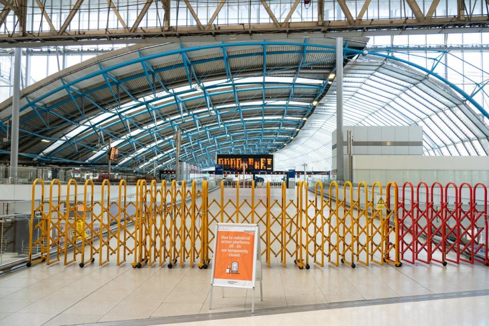 Closed platforms at Waterloo station, London, during the strikes (Dominic Lipinski/PA) (PA Wire)