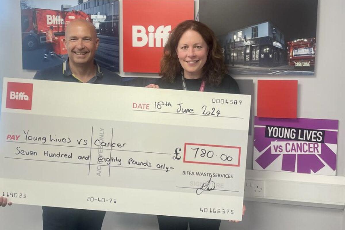 Biffa Waste Services have presented Young Lives vs Cancer with a cheque for £780 <i>(Image: Supplied)</i>