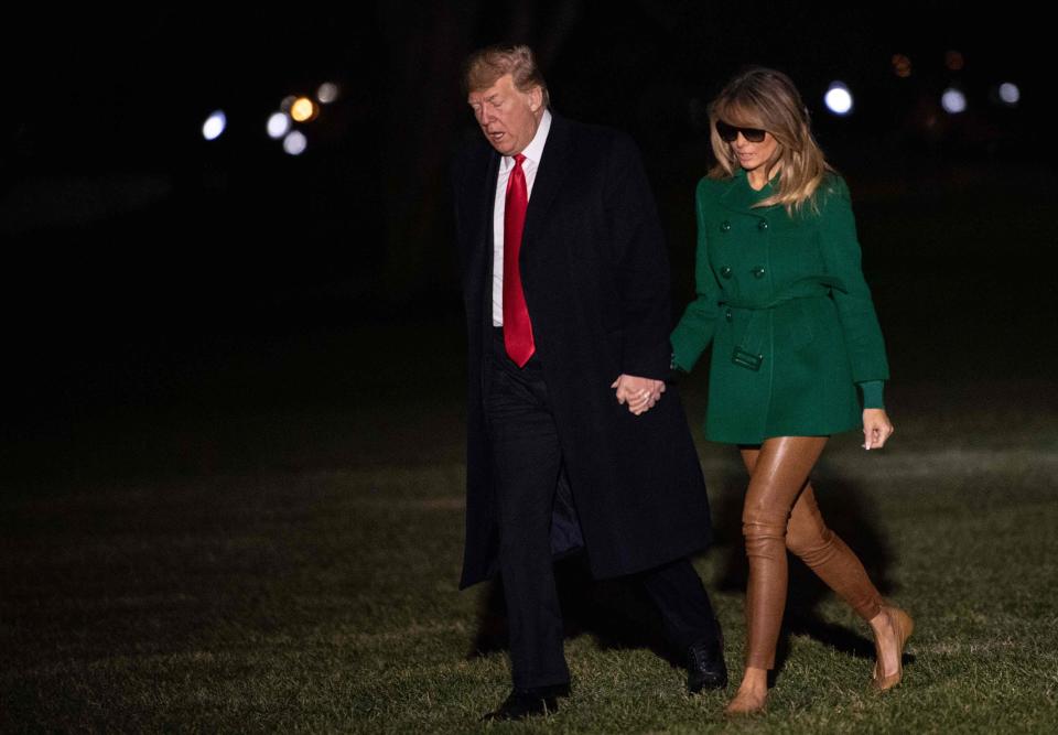 President Donald Trump and First Lady Melania Trump arrive at the White House in Washington, DC, on Dec. 27, 2018, as they return from an unannounced trip to Iraq.