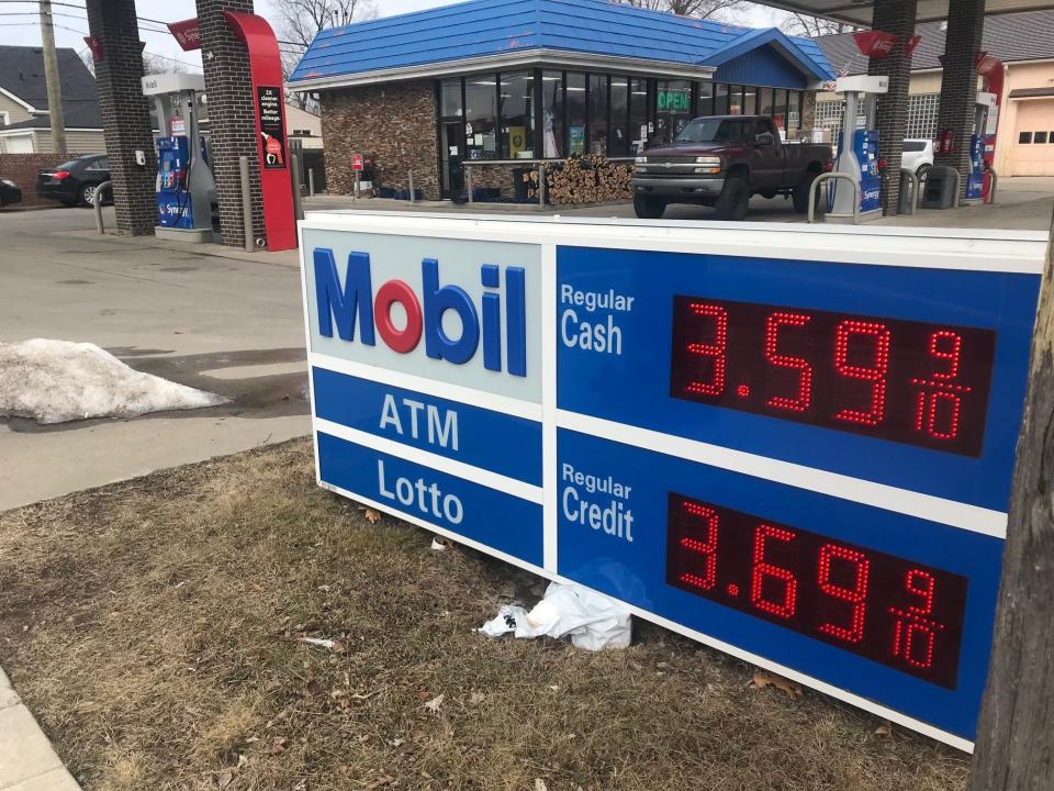 The Mobil gas station in Ferndale at Hilton Road and Woodward Heights had gas priced at $3.69 a gallon for credit card purchases and $3.59 a gallon for cash on March 1, 2022.