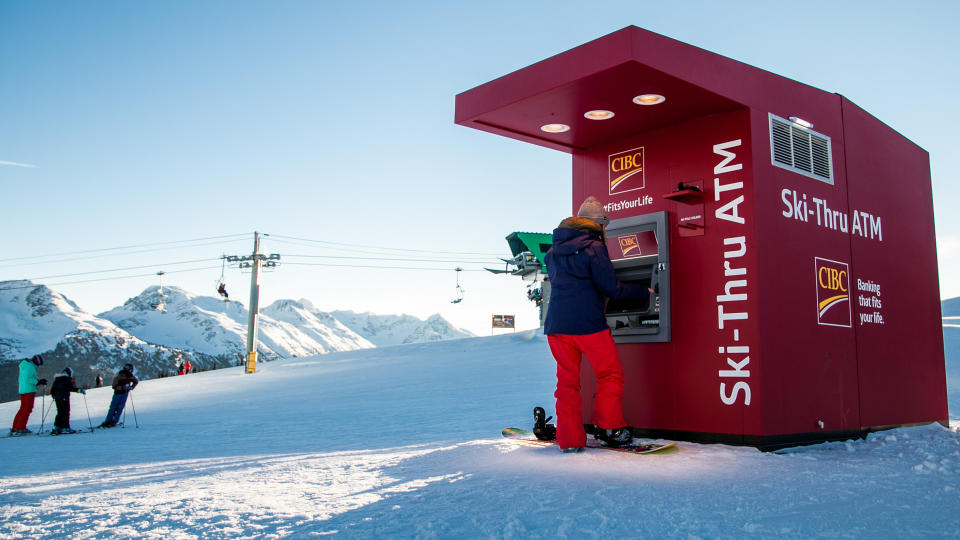 CIBC takes banking to new heights with Canada’s first ski-thru ATM at the top of Whistler Mountain at Whistler Blackcomb Ski Resort.