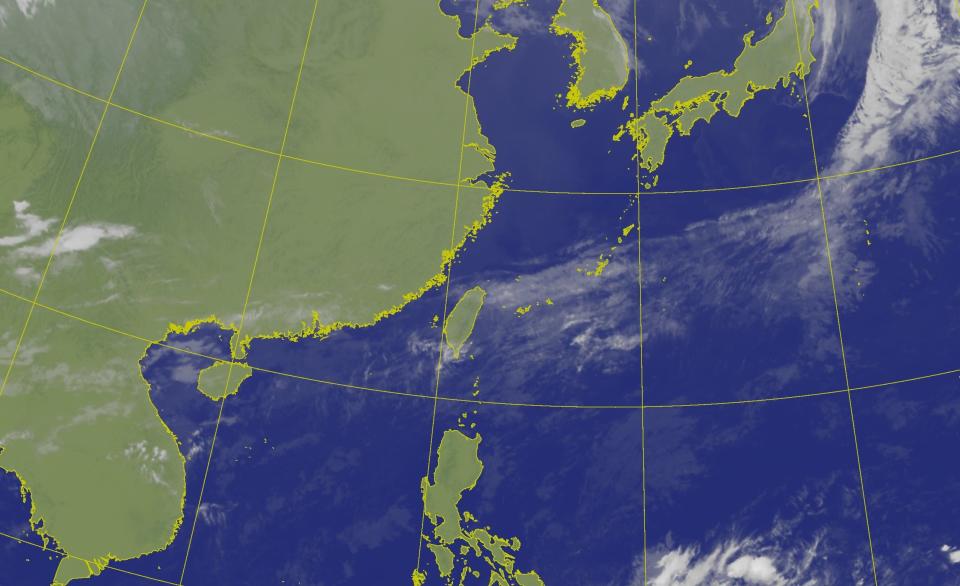 白天冷氣團減弱水氣離開，剩基隆北海岸及東半部仍有局部降雨，其他地區轉為多雲的天氣。（圖：氣象局網站）