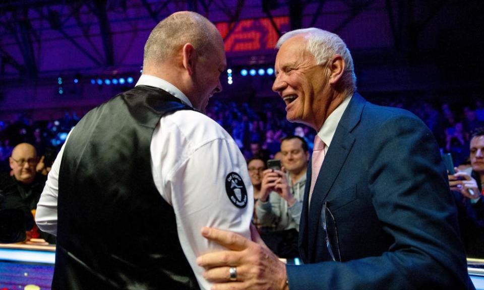 Barry Hearn congratulates Stuart Bingham on winning the Masters last January.