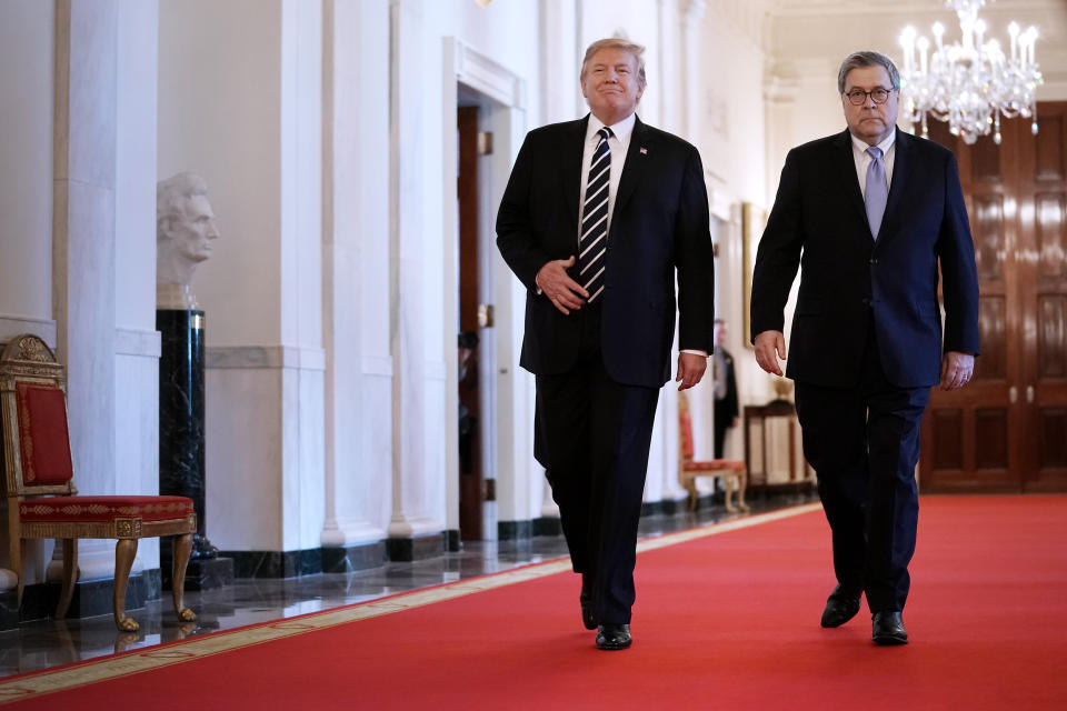 President Donald Trump walks with Attorney General William Barr, who is continuing to blow off congressional subpoenas. (Photo: Chip Somodevilla via Getty Images)