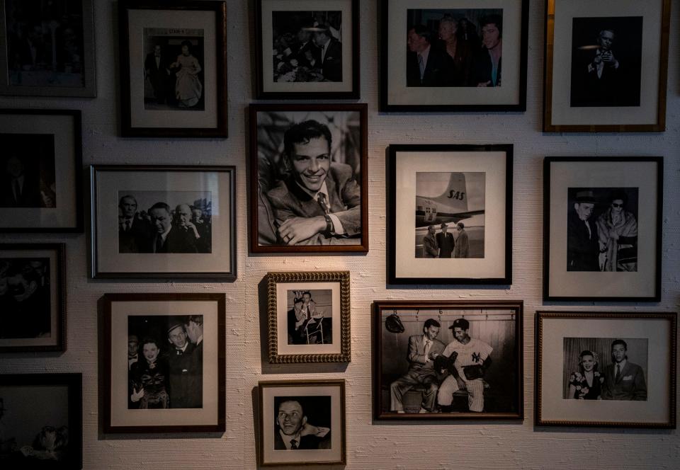 Old photos are seen hanging on the wall in Frank Jr.’s room at Frank Sinatra's Twin Palms estate in Palm Springs, Calif., Saturday, Feb. 26, 2022.