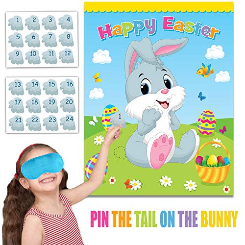 Happy Storm Easter Games for Kids Pin The Tail on The Bunny Easter Egg Hunt Activities Easter Games for Party Decorations Favors Supplies with 24 Tails Stickers