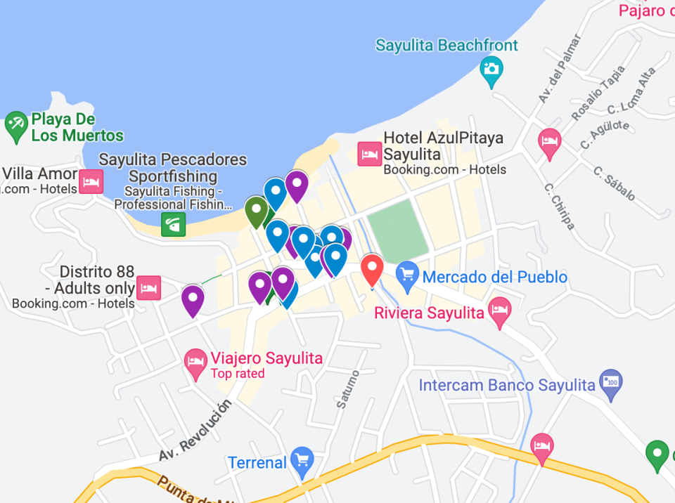 When I traveled to Sayulita for the first time, I mapped out potential restaurants and bars to hit ahead of time. I also marked where my Airbnb was so I could see how far the walk would be.