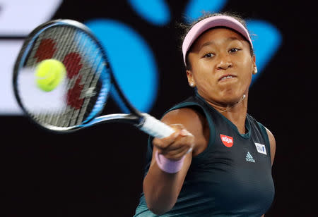 Tennis - Australian Open - Women's Singles Final - Melbourne Park, Melbourne, Australia, January 26, 2019. Japan's Naomi Osaka in action during the match against Czech Republic's Petra Kvitova. REUTERS/Lucy Nicholson