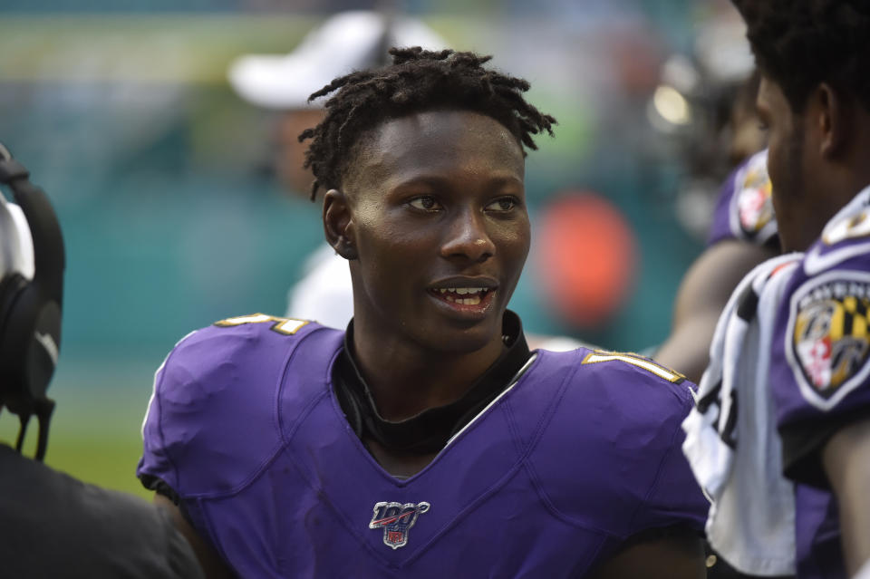 A report linking Marquise Brown to the lawsuit against his cousin Antonio Brown is "the last thing" on Ravens coach John Harbaugh's mind. (Getty)