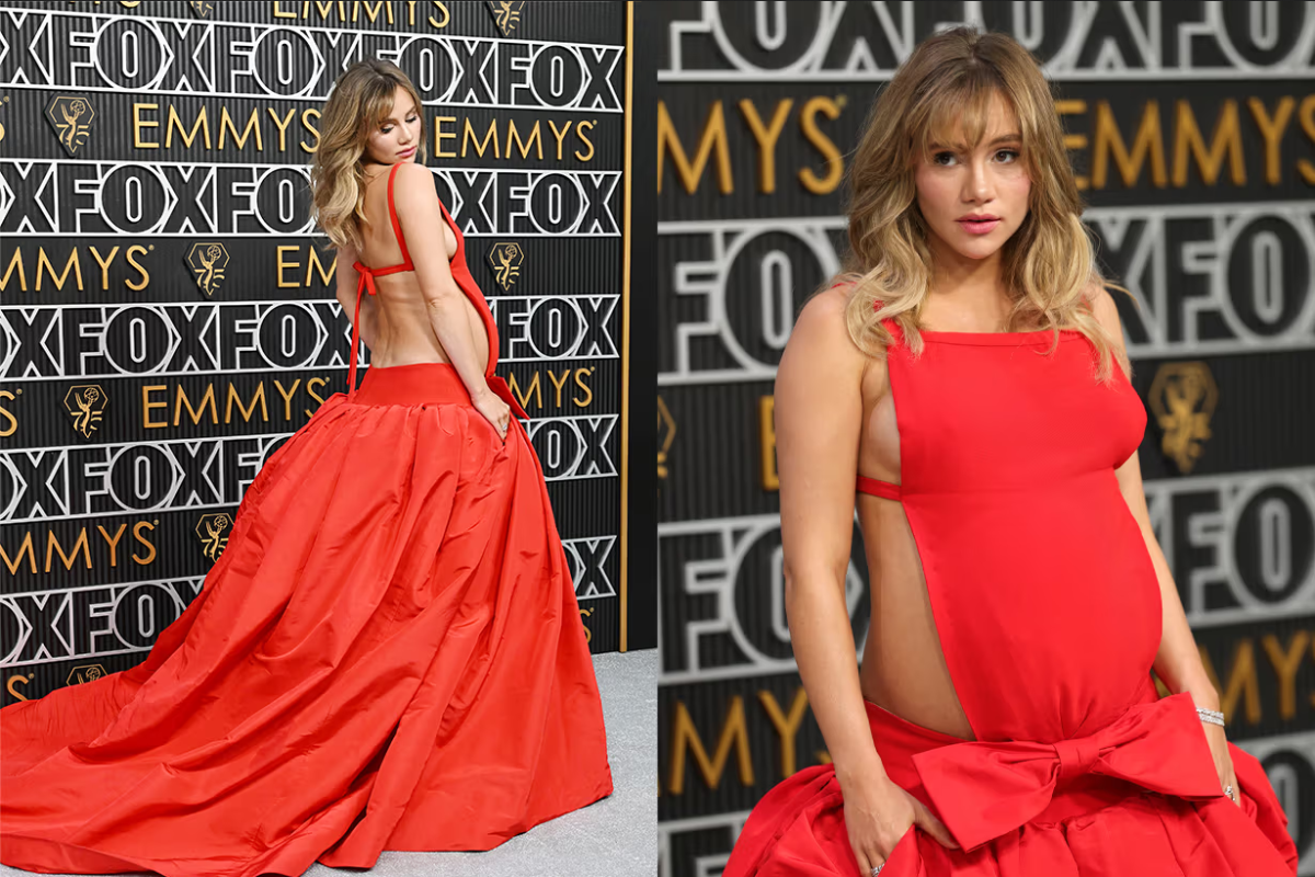 Suki Waterhouse steals the show at the 75th Emmy Awards in stunning Valentino 2023 early spring Haute Couture gown in midst of pregnancy