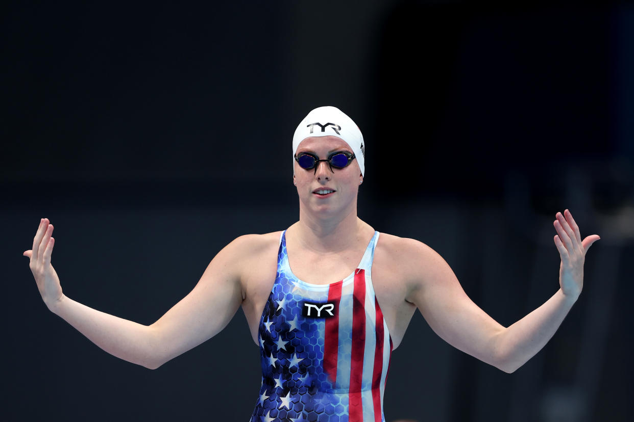 TOKYO, JAPAN - JULY 25: Lilly King of Team United States competes in heat six of the Women's 100m Breaststroke on day two of the Tokyo 2020 Olympic Games at Tokyo Aquatics Centre on July 25, 2021 in Tokyo, Japan. (Photo by Clive Rose/Getty Images)