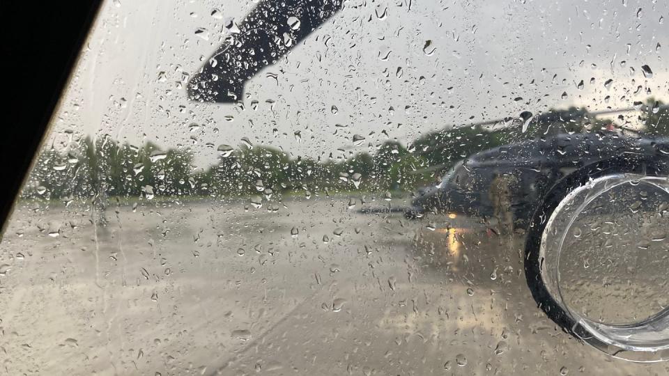 A view of an HH-60G on the ramp in Islamabad, Pakistan, as the rain slowed, Aug. 29, 2021. (Photo courtesy of Maj. Mark Ross)