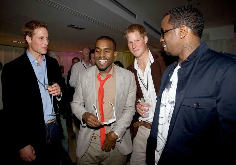 P Diddy y Kanye West en la fiesta posterior al concierto que organizaron los príncipes William y Harry el 1 de julio de 2007 en memoria de Diana de Gales (Getty Images)